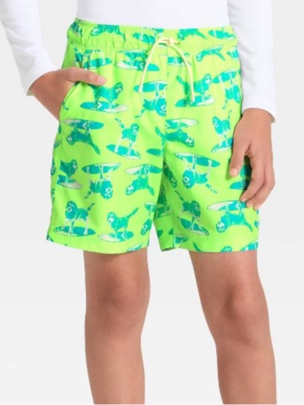 Cat & Jack Boys' Surfing Dog Trunk Swim Shorts - Lime Green